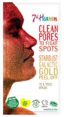 7th Heaven Clean Pores Radiant Skin, Stardust Galactic Gold Peel-Off Mask, With The Infusion of witch hazel, willow herb, tea tree and a sprinkle of biodegradable glitter, 10g