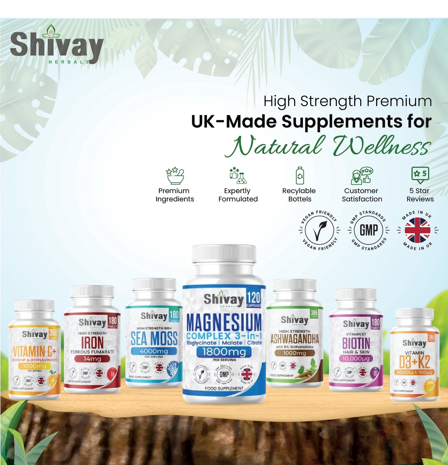 Magnesium Glycinate 3 in 1 Complex | 1800mg Per Serving - 384mg Elemental Mg | High Strength Magnesium Bisglycinate, Malate, Citrate | 120 Vegan Capsules | Made in The UK by Shivay Herbals