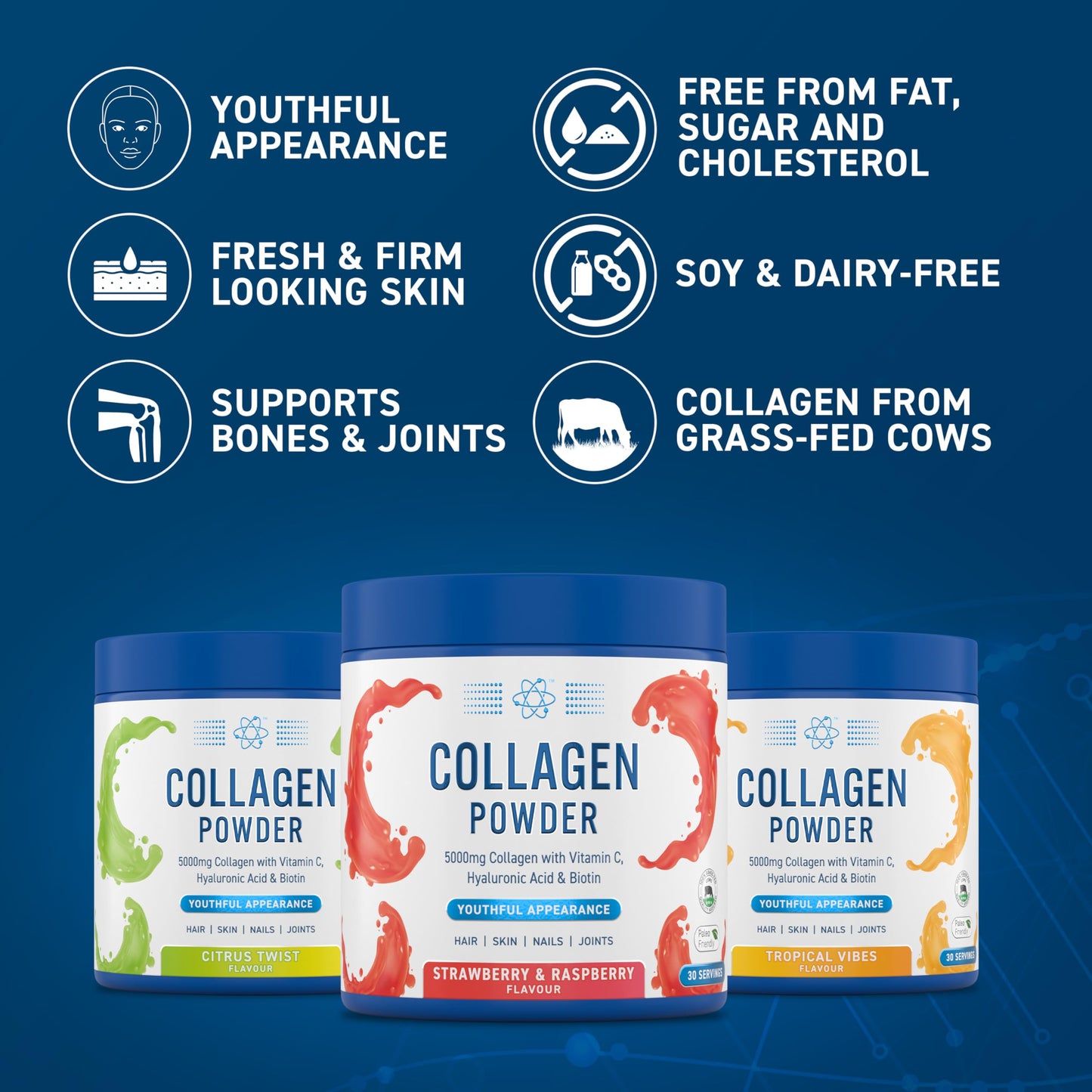Applied Nutrition Collagen Peptides Powder - Hydrolysed Bovine Collagen Protein, Halal, Healthy Skin, Hair, Nails (Unflavoured) (150g - 30 Servings)