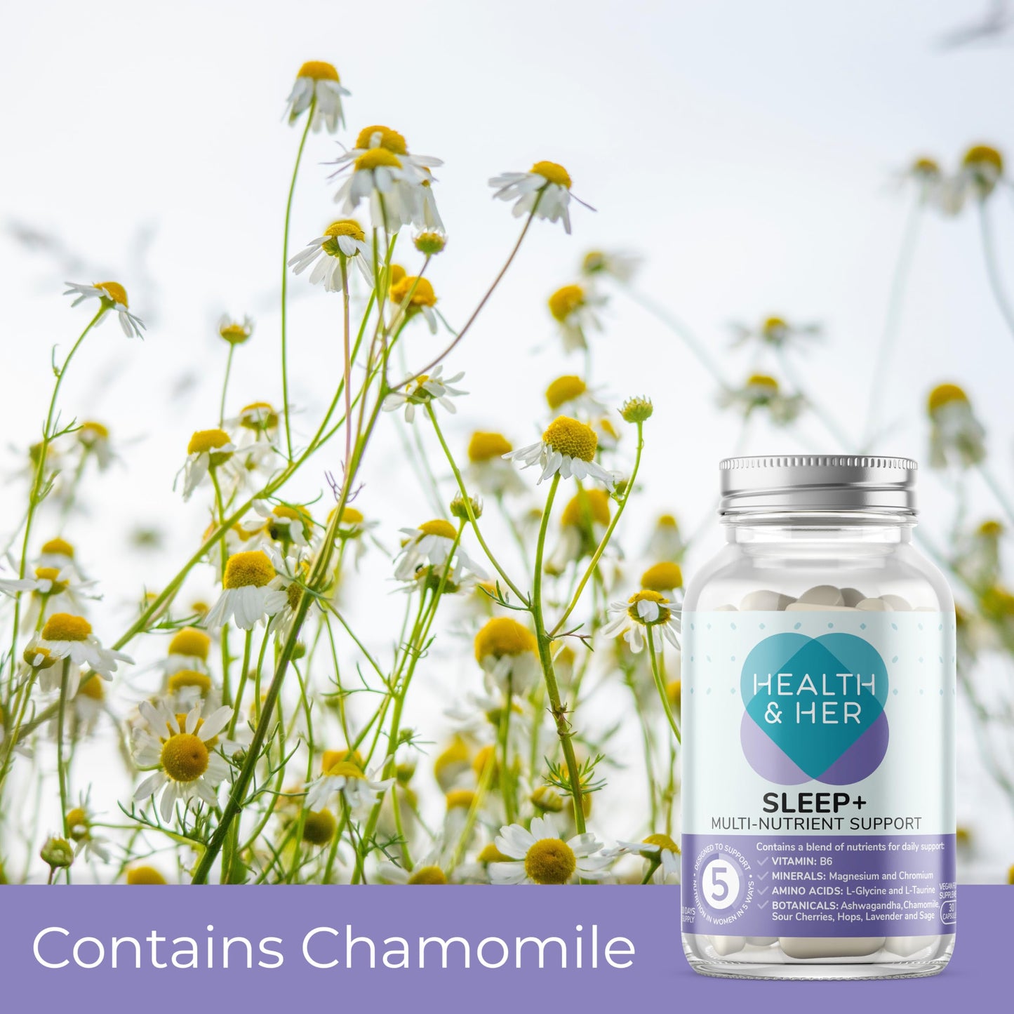 Health and Her Health & Her Sleep+ Supplements for Women - Women's Multivitamin with Lavender, Chamomile & Magnesium - Vegan, Gluten-Free - 2 Month Supply, 60 Capsules