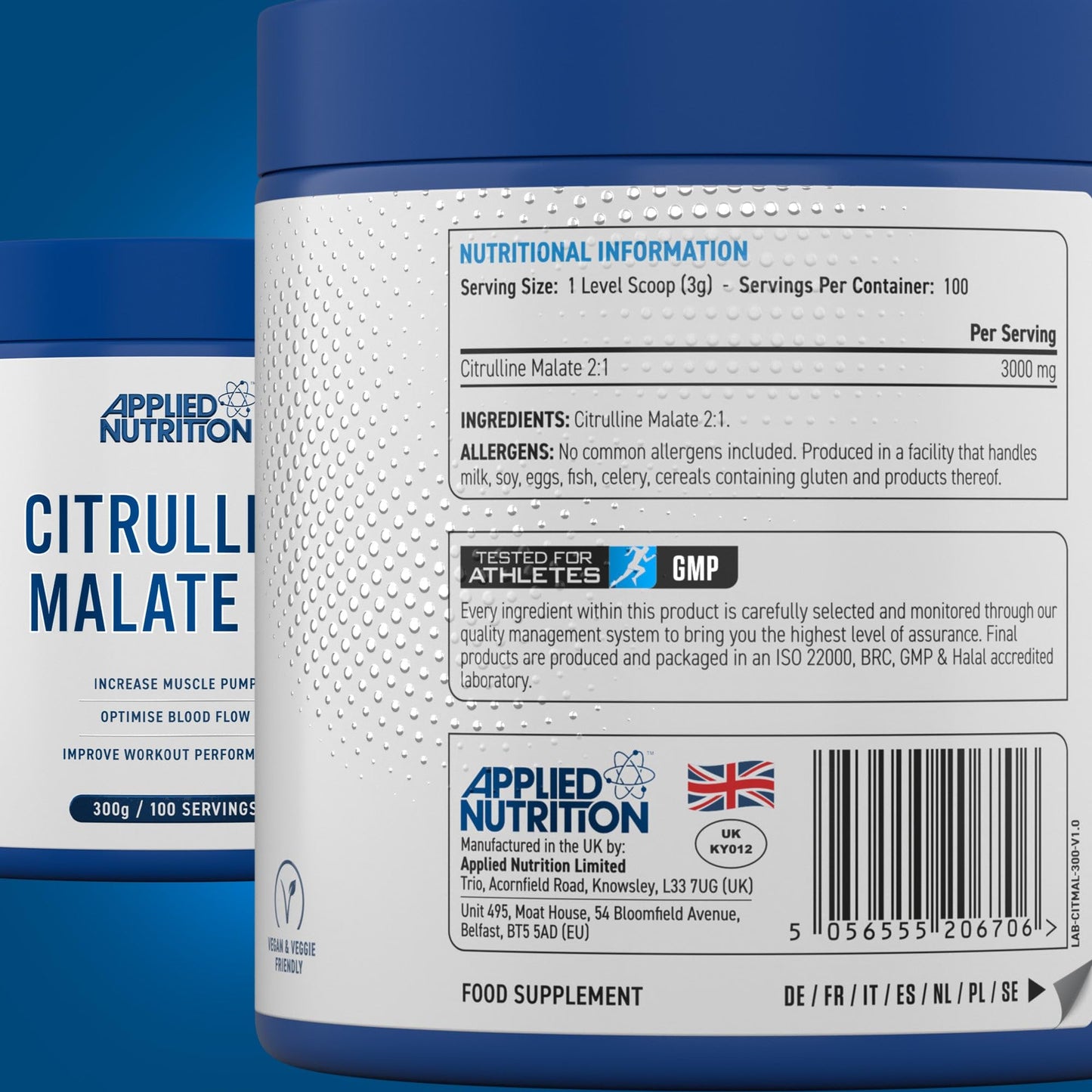 Applied Nutrition Citrulline Malate 2:1 | 3000mg per Serving Nitric Oxide Booster Amino Acid Powder Supports Muscle Recovery Improves Performance Vegan Gluten Free (300g - 100 Servings) (Unflavoured)