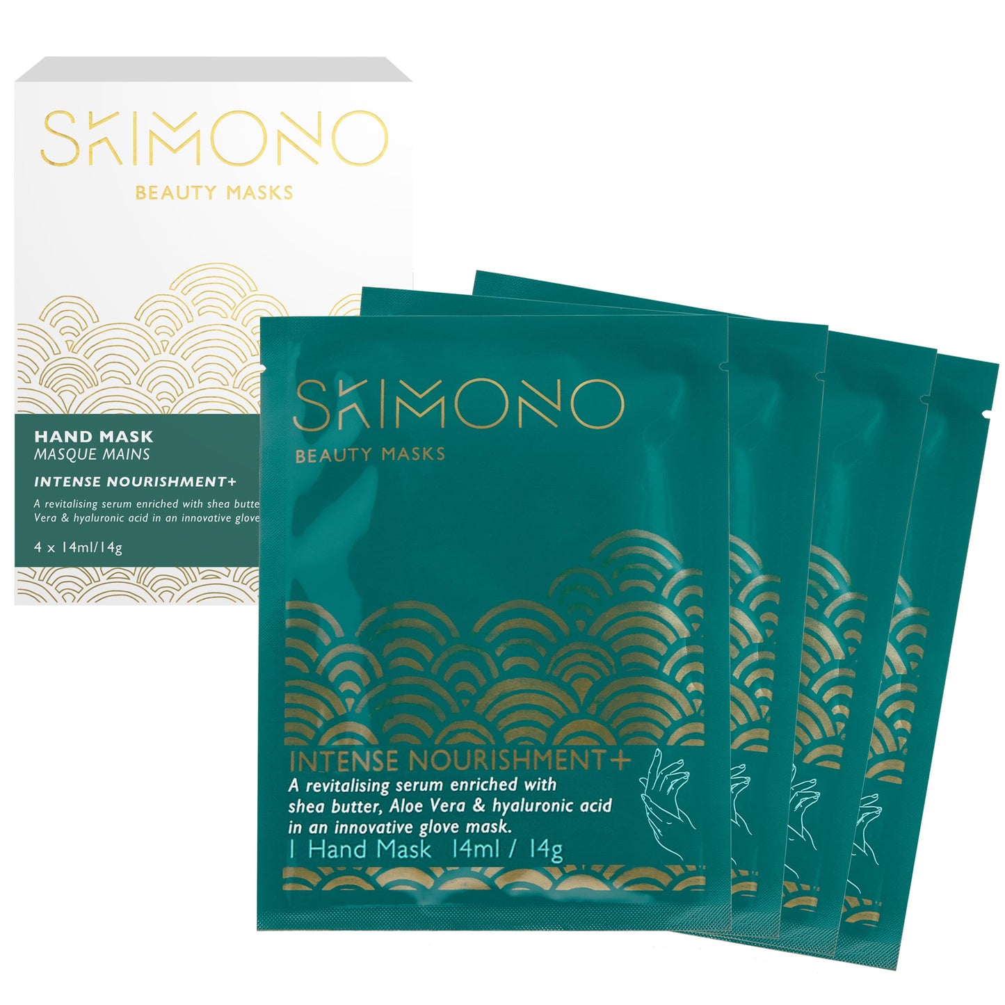 SKIMONO Skimono Hydrating Hand Mask Gloves for Dry Hands Repair (4 Pairs) - Moisturising Hand Treatment Gloves with Shea Butter, Collagen, Aloe Vera & Hyaluronic Acid - Spa Gloves for Soft, Smooth Skin