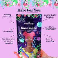 OUR REMEDY we all have our ups and downs Our Remedy 1500mg Lion's Mane Organic Capsules — Two-Month Supply of a High-Strength, Vegan, Non-GMO, Cruelty-Free Brain Support Supplements Packed in 100% Recyclable Packaging — 60-Count