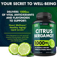 Secret Element Citrus Bergamot Extract 1000mg - Organic Citrus Bergamot Supplement for Heart, Immune System Support, and Healthy Aging