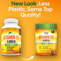 VitaPremium Vitamin D 4,000 IU Gel Capsules, High Strength Vitamin D3 Supplement, 365 Easy to Swallow Tablets - Full Year Supply