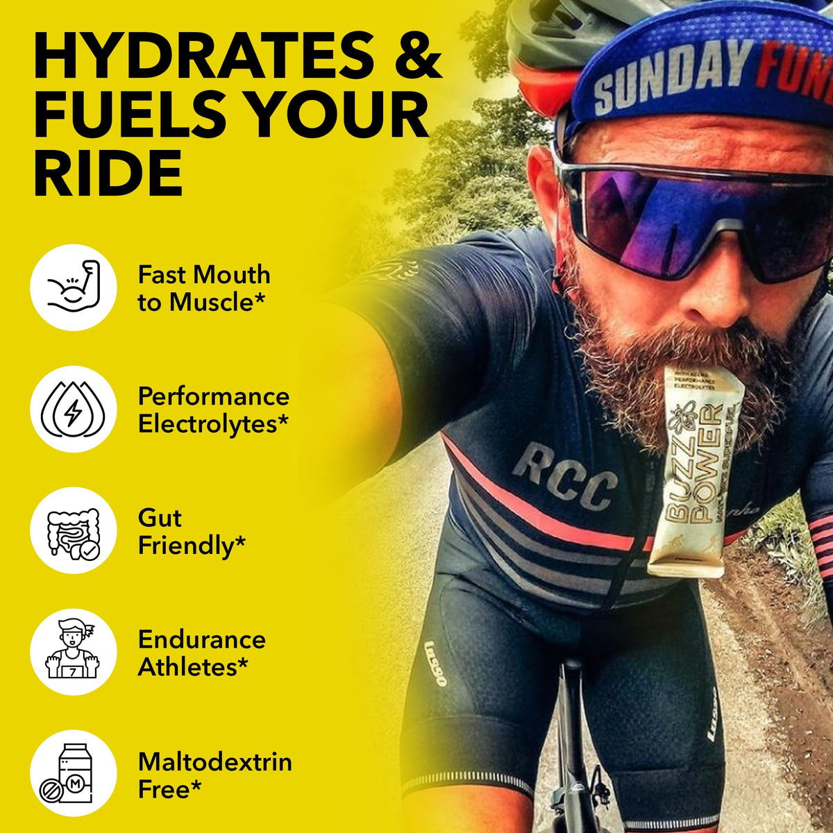 Buzz Power Honey Energy Gels for Running with 25g Carbohydrate (10 Pack) - Natural Running Gels with Performance Electrolytes, Glucose & Fructose for Endurance Athletes and Outdoor Activities