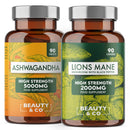 Beauty & Co Ashwagandha 5000mg Tablets and Lions Mane 2000mg, High Strength, Vegan, Made in UK. (90+90)