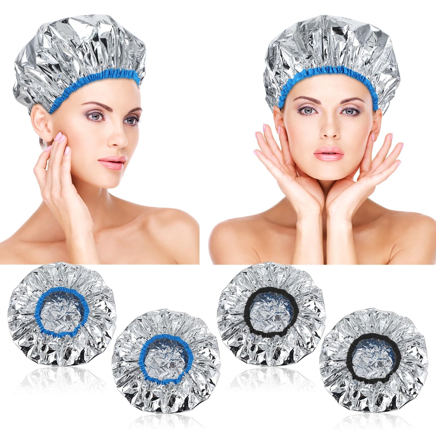 DIVINA VITAE 4 Pieces Aluminum Foil Heat Cap for Deep Conditioning, Reusable Deep Conditioning Hair Cap Heated Shower Cap for Hot Oil Hair Treatment Processing Caps for Hair Dye Cap Tin Foil Hat for Home Salon Use