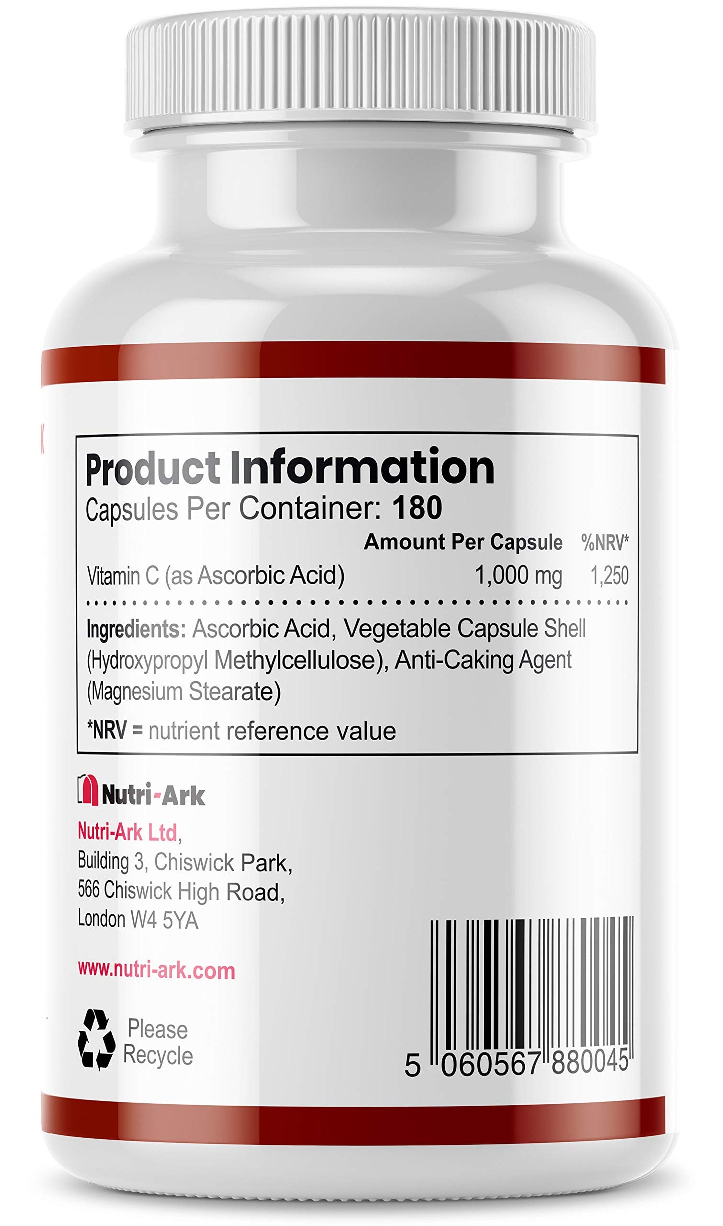 Nutri-Ark Vitamin C 1000mg 180 Capsules Suitable for Vegetarians & Vegans