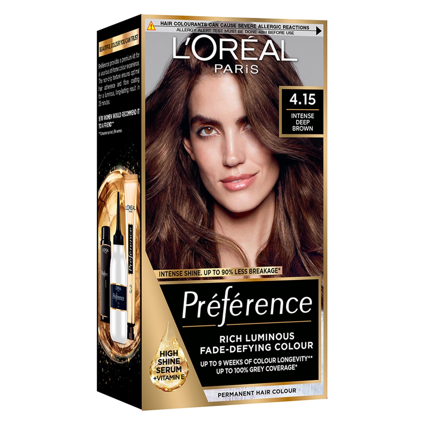 L'Oreal Paris Preference Hair Dye, Luminous Permanent Rich Hair Colour, Long Lasting Brilliance, Achieve Radiant, Salon-Inspired Results, Shade: 4.15, Caracas