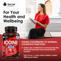 NEW LEAF PRODUCTS Iodine Tablets 100% RI - Vegan High Strength 180 Tablets Iodine Supplements, Natural Source of Iodine from Potassium Iodide, 6 Month Supply, GMO Free, Made in UK by New Leaf