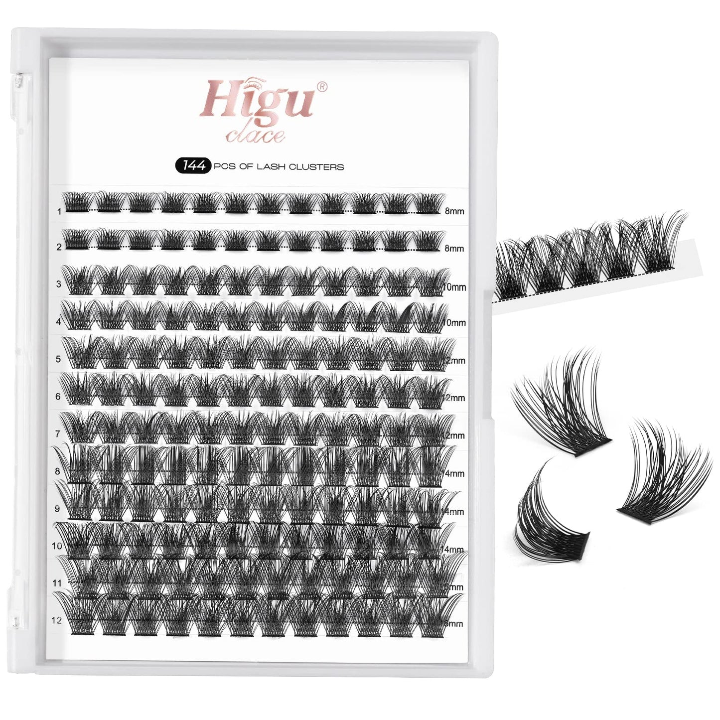 Higu clace Lash Clusters DIY Eyelash Extensions 144 Pcs Cluster Eyelash Extensions 8-16mm Cluster Lashes C Curl Thin Stem Lash Clusters Reusable Makeup for Self-application (Volume-Big C 8-16mm)
