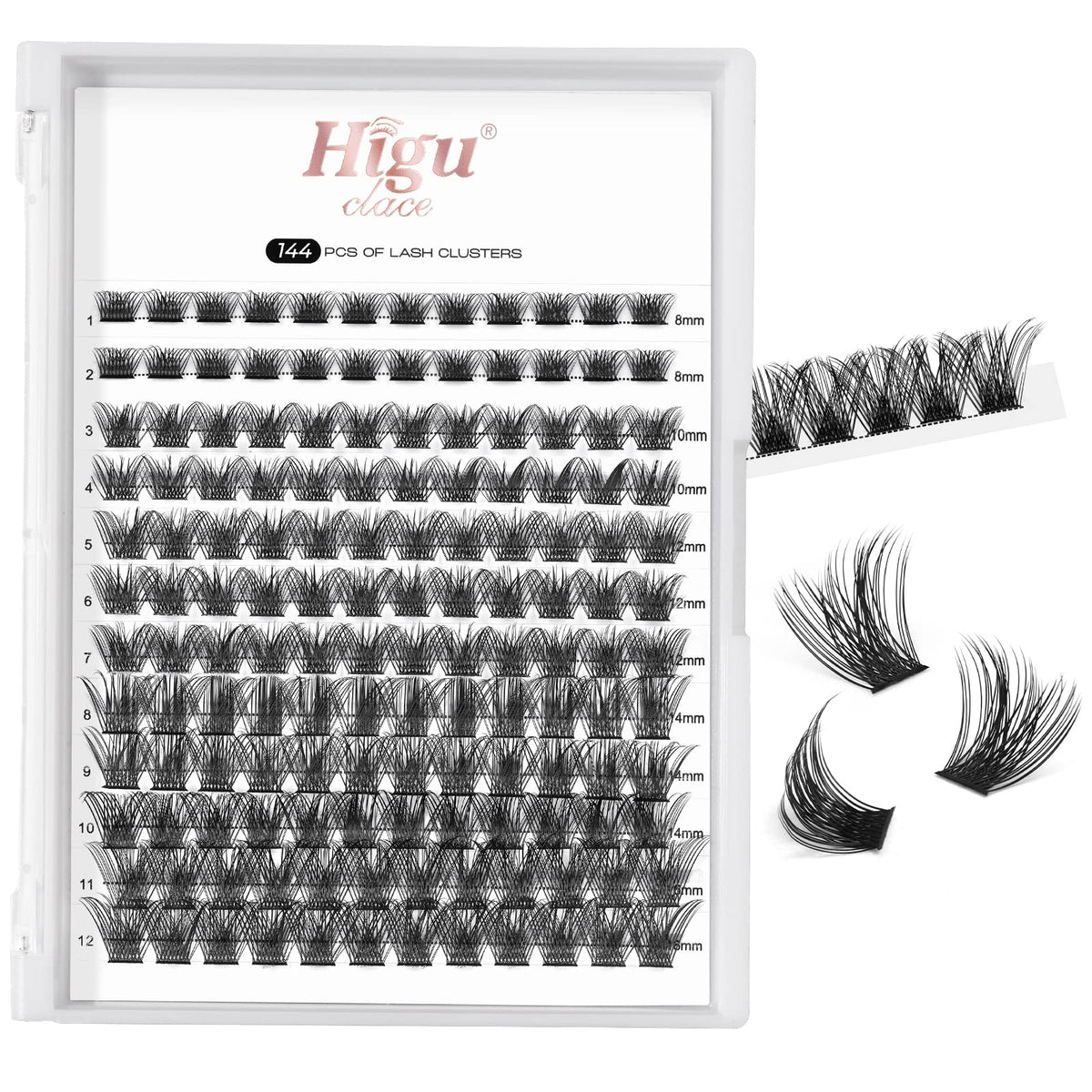 Higu clace Lash Clusters DIY Eyelash Extensions 144 Pcs Cluster Eyelash Extensions 8-16mm Cluster Lashes C Curl Thin Stem Lash Clusters Reusable Makeup for Self-application (Volume-Big C 8-16mm)