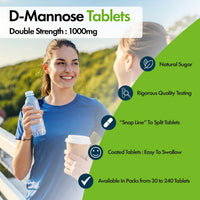 YourSupplements D-Mannose Tablets 1000mg | Easy Swallow Coated Tablets | 240 Pack | High Strength | Natural Relief & Vegan Friendly