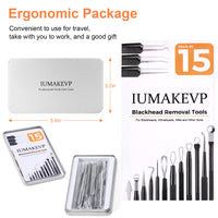 Blackhead Remover Tool Kit, IUMAKEVP 15 PCS Professional Stainless Steel Pimple Popper Comedone Extractor Tools for Removing Pimple, Blackheads, Zit on Face - Acne Removal Kit with Metal Case(Silvery)