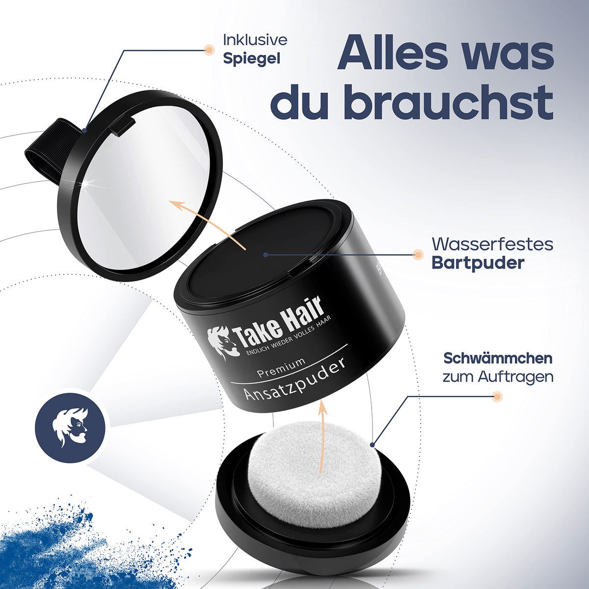 Take Hair ENDLICH WIEDER VOLLES HAAR Take Hair Root Powder - Hair Concealer for Hair Thickening for Women and Men, Waterproof Hair Makeup to Conceal Roots - 4 g (Black)