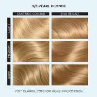 Clairol Colour Studio Permanent Colour Cream | Hair Dye | Long-lasting Rich Tones | 100% Grey Coverage | Dermatologically Tested Vegan Formula | Hair Colouring Kit | Pearl Blonde 9/1 | 50ML
