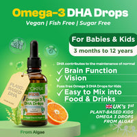 Apokra APOKRA Kids Omega 3 Vegan DHA Drops | Liquid Algae Oil Omega-3 for Children | Plant-Based Fish Oil Supplements Alternative | No Fishy Taste, Sugar & Preservative Free | Natural Orange Flavour | 50ml