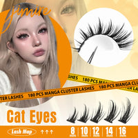 JIMIRE Manga Cluster Lashes Natural Looking 180Pcs Individual Eyelashes Wispy Eyelash Extensions Lashes Individual Cluster 8-16MM C Curl Anime DIY Eyelash Clusters at Home
