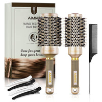 AIMIKE Round Brush, Nano Thermal Ceramic & Ionic Tech Hair Brush, Small Round Barrel Brush with Boar Bristles for Blow Drying, Styling, Curling and Shine (2.4 inch, Barrel 1.3 inch) + 4 Free Clips