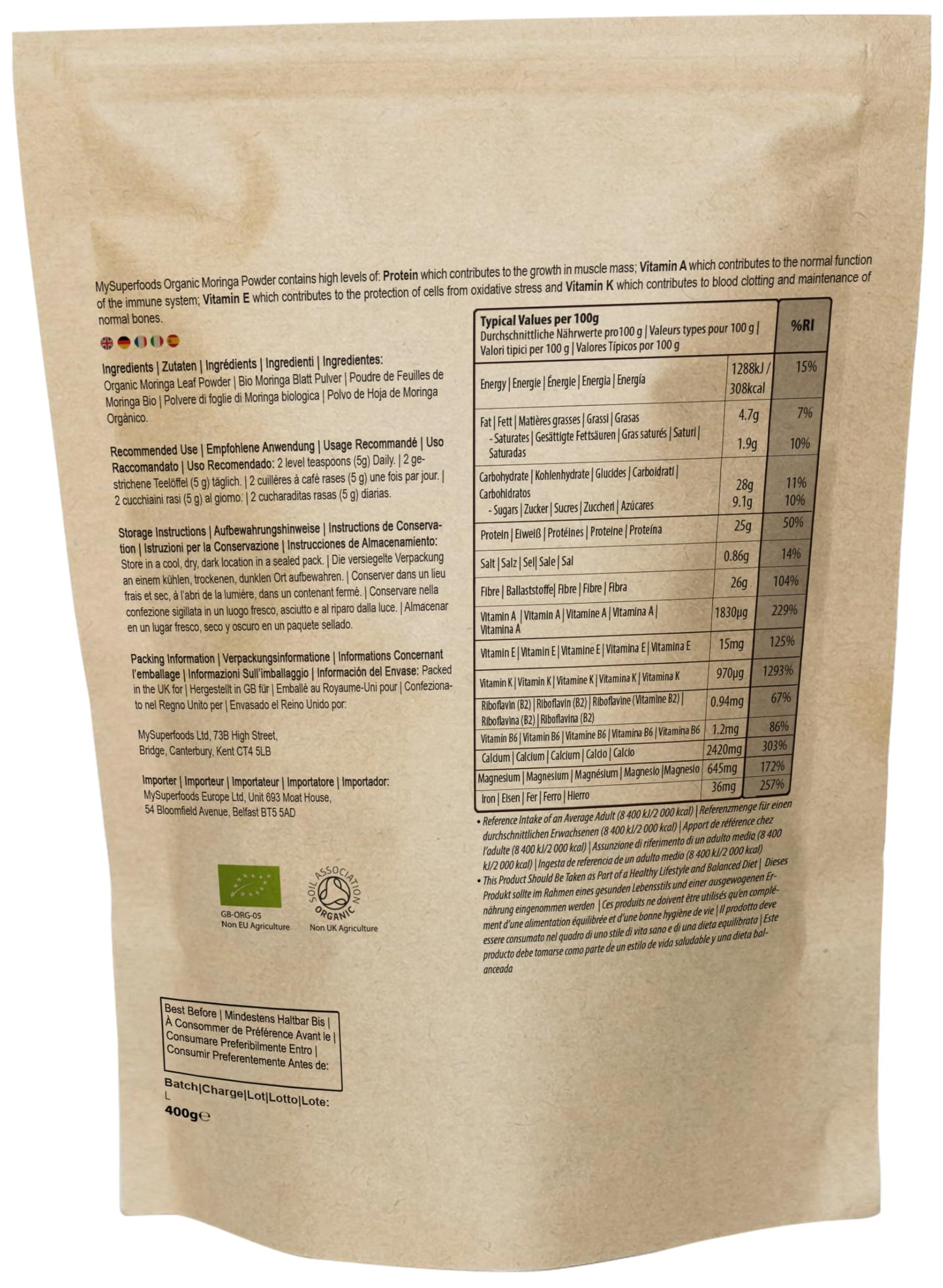 MySuperfoods Organic Moringa Powder 400g, Rich Source of Vitamin A & Riboflavin