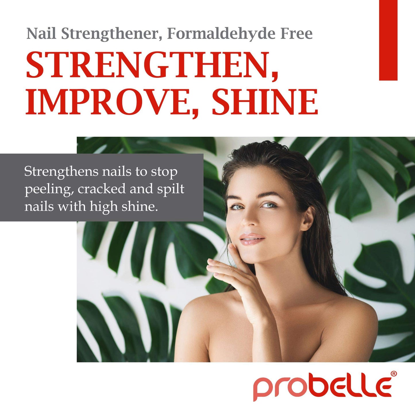 Probelle Nail Strengthener, Nail Strengthening Treatment, Nail Growth and Repair, Stops Peeling, Splits, Chips, Cracks, and Strengthens Nails (Clear)