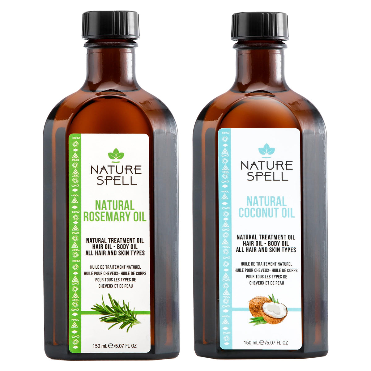 Nature Spell Rosemary & Coconut Hair Oil Duo, Promotes Hair Growth, Nourishes Skin - Hair Care & Rosemary Oil for Hair Growth, Vegan, Suitable for All Types, 2x150ml