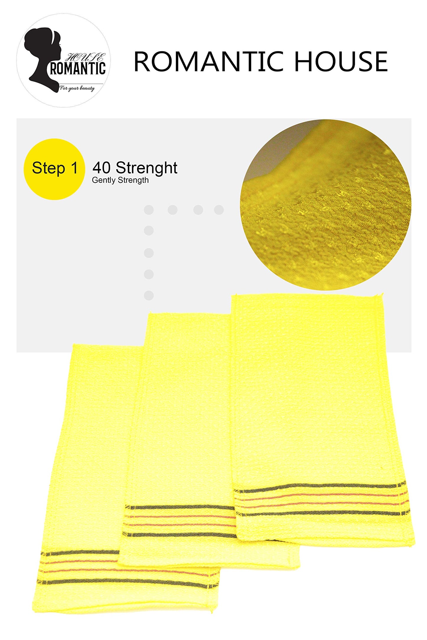 ROMANTIC HOUSE Romantic House Exfoliating Korean Towel Extra Viscos Bath Mesh Body WashCloth Rayon 100% Spa Scrub Italy Gloves Removes Dead Skin X-Large Plus Size Yellow 40 Color 1 Pcs