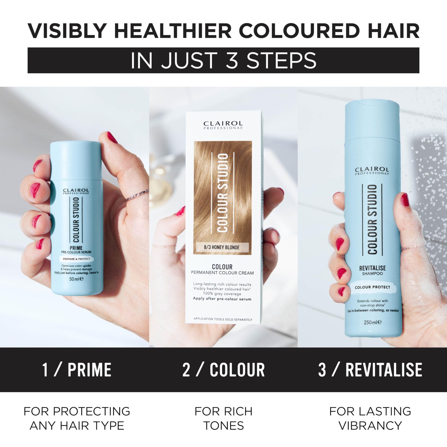 Clairol Colour Studio Permanent Colour Cream | Hair Dye | Long-lasting Rich Tones | 100% Grey Coverage | Dermatologically Tested Vegan Formula | Hair Colouring Kit | Pearl Blonde 9/1 | 50ML