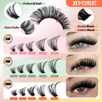 JIMIRE 300Pcs Eyelash Extension Kit Fluffy 60D+80D+100D Cluster Lashes Kit with Bond and Seal Lash Glue Natural Individual Eyelashes 10-18MM Lashes Individual Cluster Kit