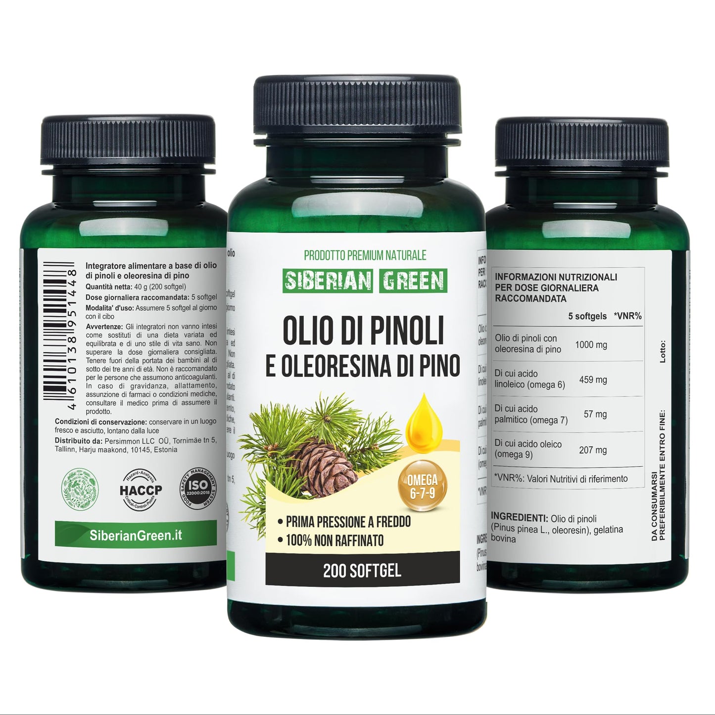 Siberian Green Pine Nut Oil w/Pine Resin Capsules 200 Softgels Wild Harvested Siberia Altai Cold Pressed Unrefined