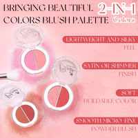 Prreal Powder Blush, 2-in-1 Color Blush with Matte and Shimmer, Radiant Blush Growing, Blendable Formula Powder Blusher Palette Eyeshadow, Fine Lightweight Face Blusher Makeup,#02