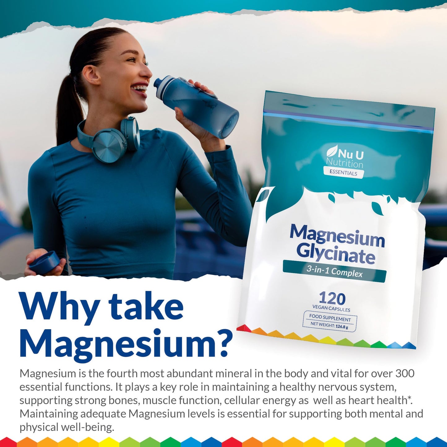 Magnesium Glycinate 3-in-1 Complex 1813mg - 120 Vegan Capsules - Triple High Absorption Bisglycinate, Citrate & Malate - 384mg Elemental Mag per Serving - Made in The UK - Nu U Nutrition