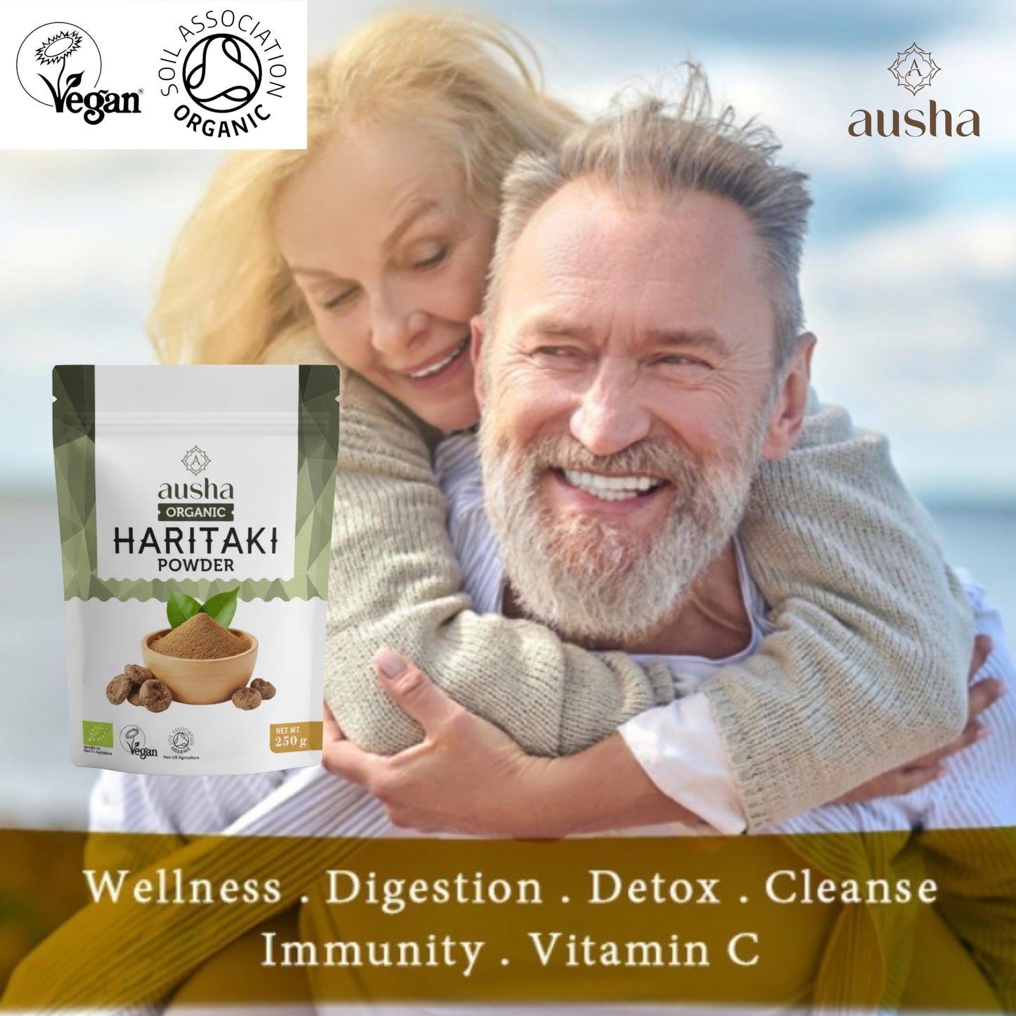 AUSHA Organic Haritaki Powder 200g - Gut Health, Constipation Relief, Immunity, Digestion - Certified Organic by Soil Association - Used in Triphala
