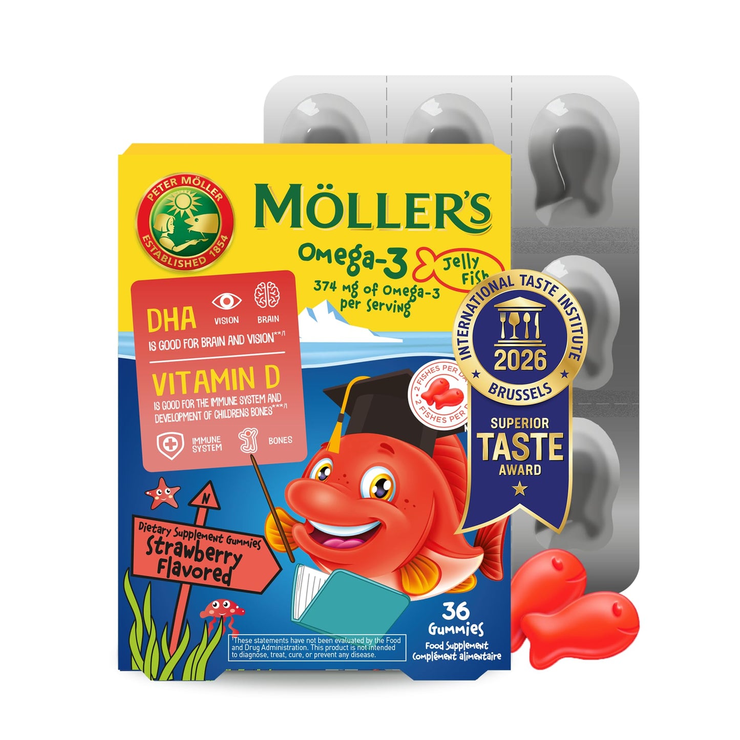 MÖLLER'S Moller’s ® | Omega 3 Jellies for Children | Strawberry | 36 Capsules