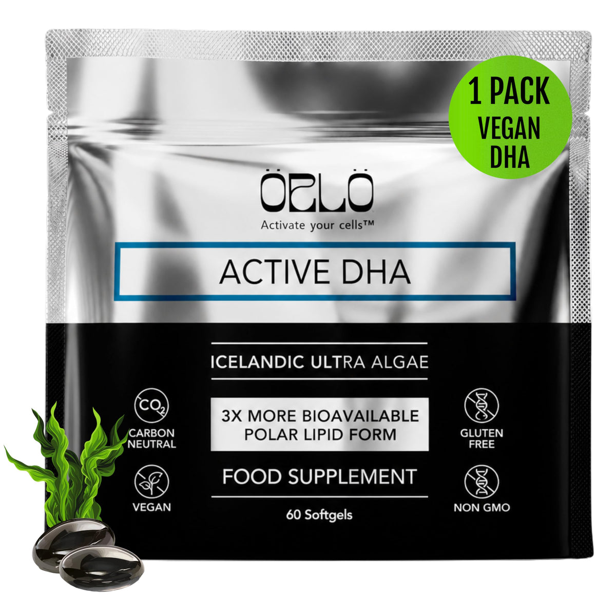 Orlo ORLO DHA – Vegan DHA Supplement (EPA & DHA) – Omega 3 Fish Oil & Krill Alternative – Plant-Based Omega-3 Algae Oil – Brain & Heart Support (60 Mini Burpless Softgels)