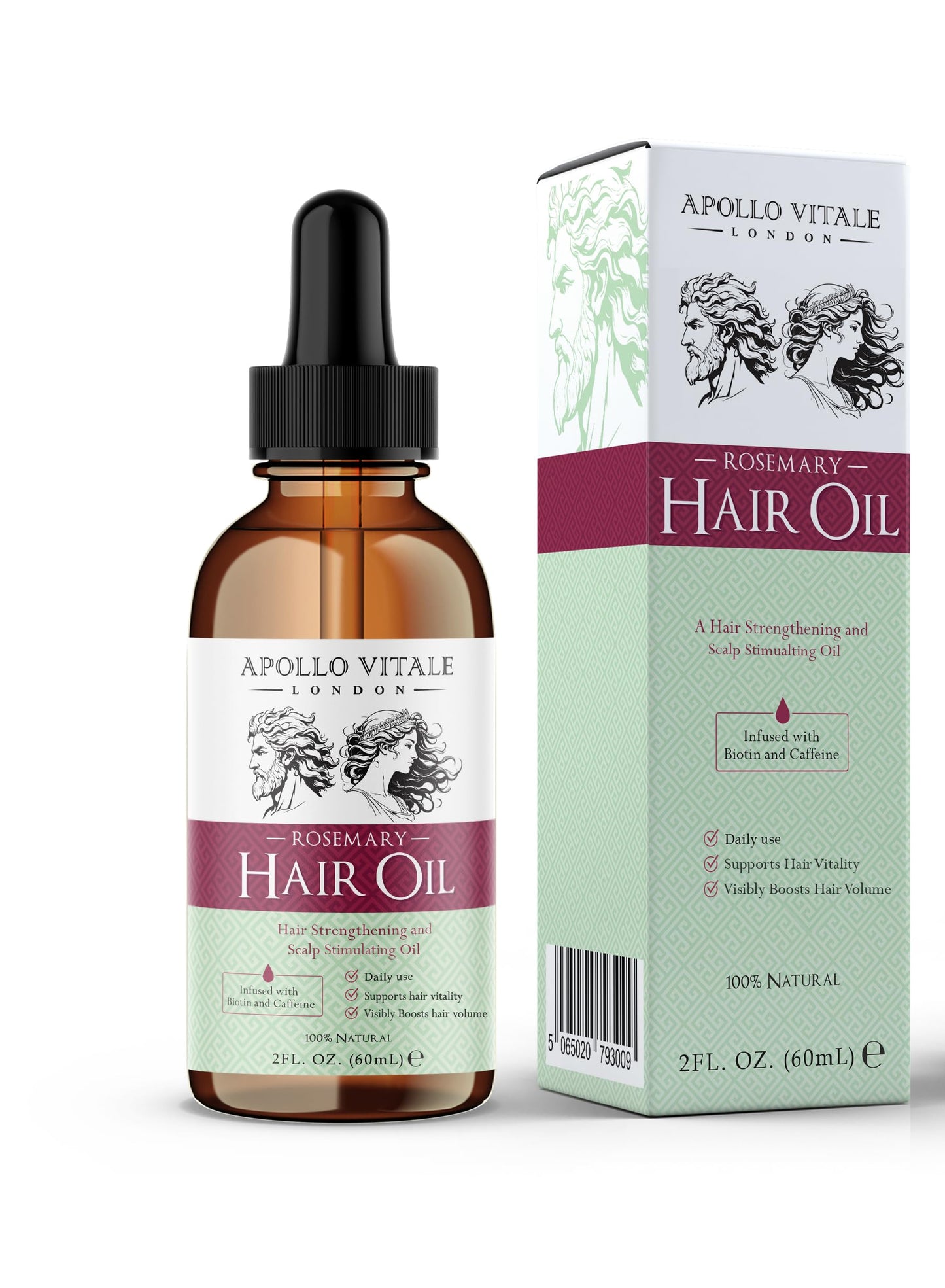 APOLLO VITALE Rosemary Oil for Hair Growth - Ultimate Hair Oil Blend with Rosemary, Biotin, Coffee and Coconut Oil for Dry Damaged Hair & Scalp, Rosemary Hair Serum, Perfect Hair Growth Serum.