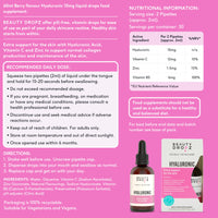 Beauty Dropz Hyaluronic Oral Skin Care Drops – Radiant Skin – Vitamin C – Plumping Support – Vitamin B5 / Vegan Liquid Supplement with Zinc & Glycerine – Berry Flavour – 60ml