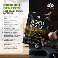 Aged Black Garlic 12,000mg - 120 Capsules | Black Garlic Bulb Extract 100:1 | Aged for Over 6 Months | Antioxidant and Cholesterol Support | Gluten Free - Made in the UK by Hellenia