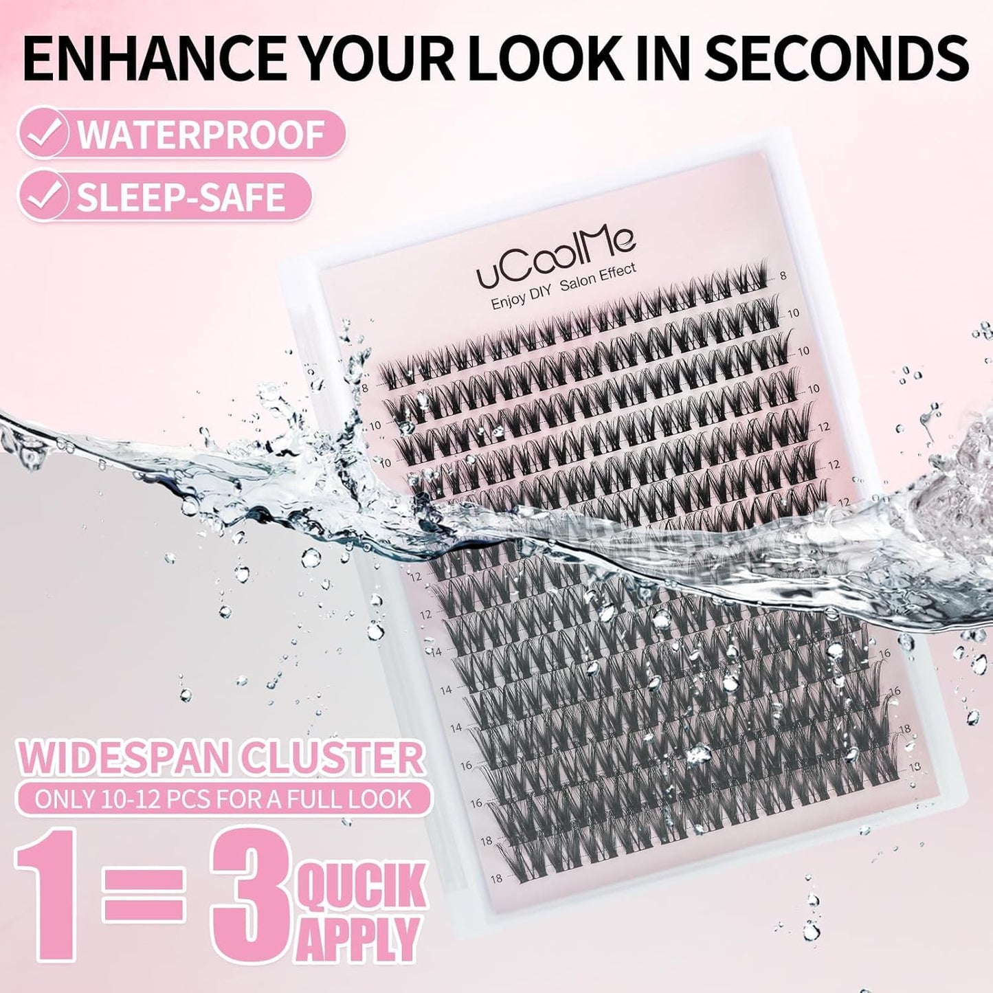 UCOOLME uCoolMe Flora Lash Clusters Kit 8-18mm Hybrid Volume Wispy Eyelash Clusters Kit D Curl - WideSpan 0.05mm Ultra-Thin Black Band