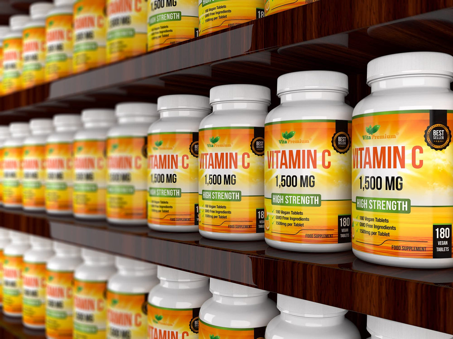 Vitamin C 1500mg per Tablet, High Strength 180 Vegan Tablets, Food Supplement, 6 Month Supply - Made in UK