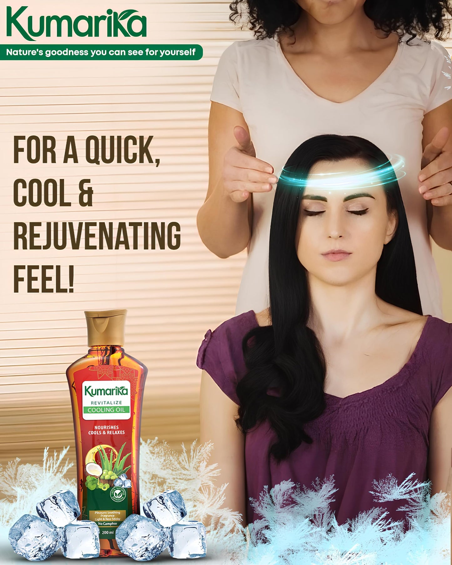 Kumarika Revitalize Cooling Oil 200ml: Noursishes, relaxes and cools with 100% Natural extracts, message and remove the stress with cooling relaxation
