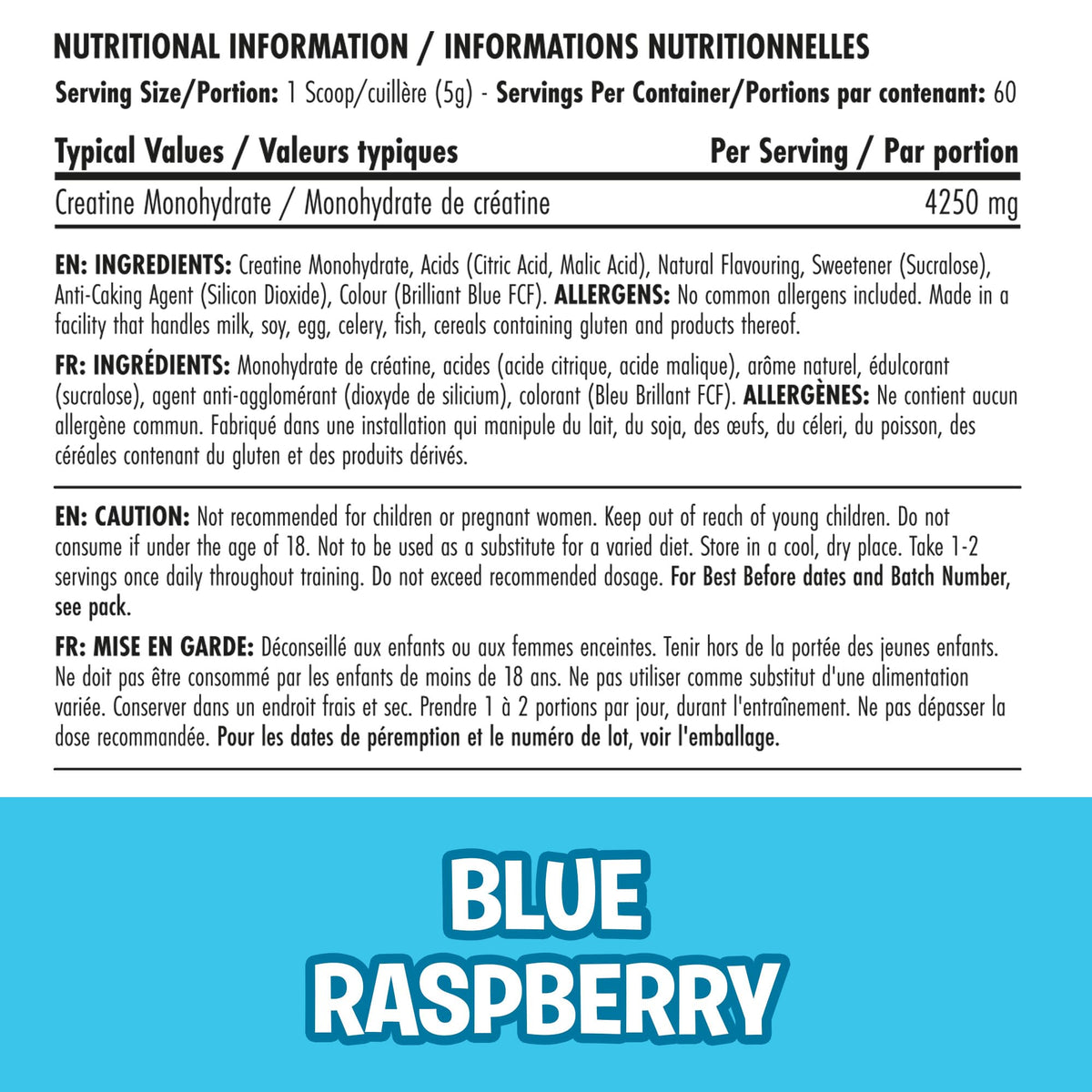 Applied Nutrition BodyFuel Creatine Monohydrate Powder, Increases High-Intensity Physical Performance, Blue Raspberry (300g - 60 Servings)