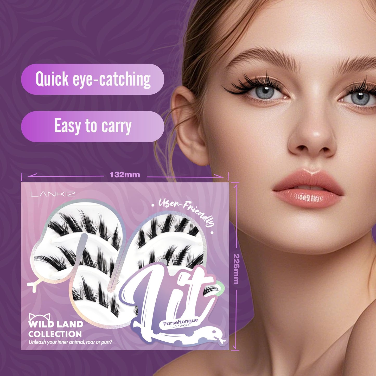 LANKIZ Cluster Lashes,Lankiz Biomimetic Individual Eyelashes Wispy C Curl Lash Clusters Reusable Lash Extensions DIY for Daily Wear and Events（Parseltongue）