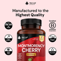 NEW LEAF PRODUCTS Montmorency Cherry 6000mg - 120 Capsules High Strength Concentrate - Natural Tart Cherry Vegan Supplements (not Tablets or Powder) - Non-GMO, 2 Months Supply - (2 per Serving) Made in the UK