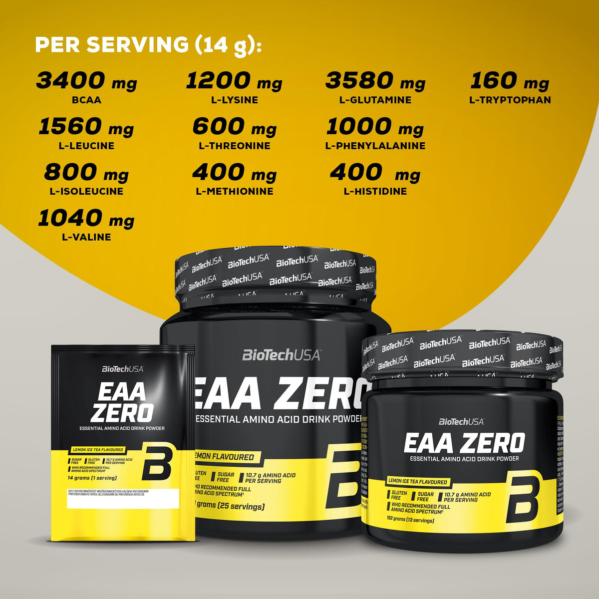 BioTechUSA EAA Zero - Essential Amino Acid Power | 7160mg EAA/Serving | WHO Recommended Ratio | Sugar-Free, Gluten-Free, 350 g, Peach Ice Tea