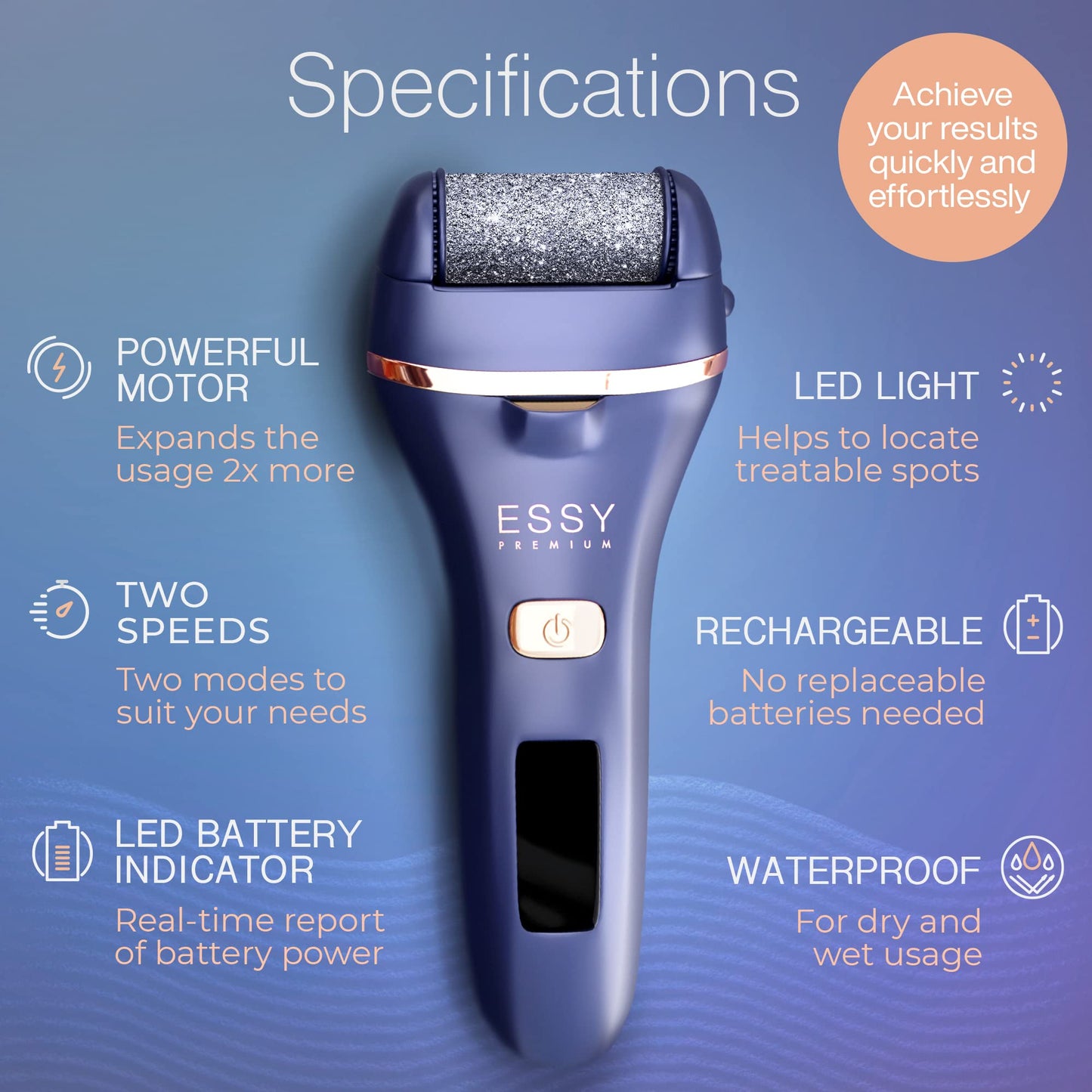 Essy Electric Foot File Pedicure Feet Hard Skin Remover Foot Scraper Dry Dead Skin Remover Callus Exfoliator Rechargeable Feet Scrubber with 5 Replacement Rollers Foot Care Skin Removers