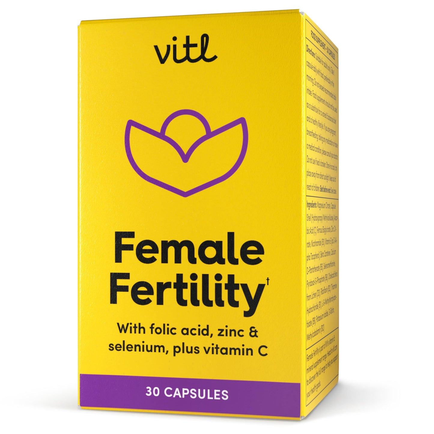 VITL Vitl Female Fertility Supplement - 30 Vegan Capsules - Includes Folic Acid, Vitamin B12 & Zinc - Formulated with 17 Essential Nutrients & Vitamins - Conception Support for Women - 1 Month Supply