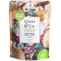 Grass & Co. | Focus Lion’s Mane Nootropic Powder | 2000mg Lion’s Mane, 1000mg Ginseng & Vegan Omega-3 | Brain Boost, Memory & Caffeine-Free Alertness | 46 Servings