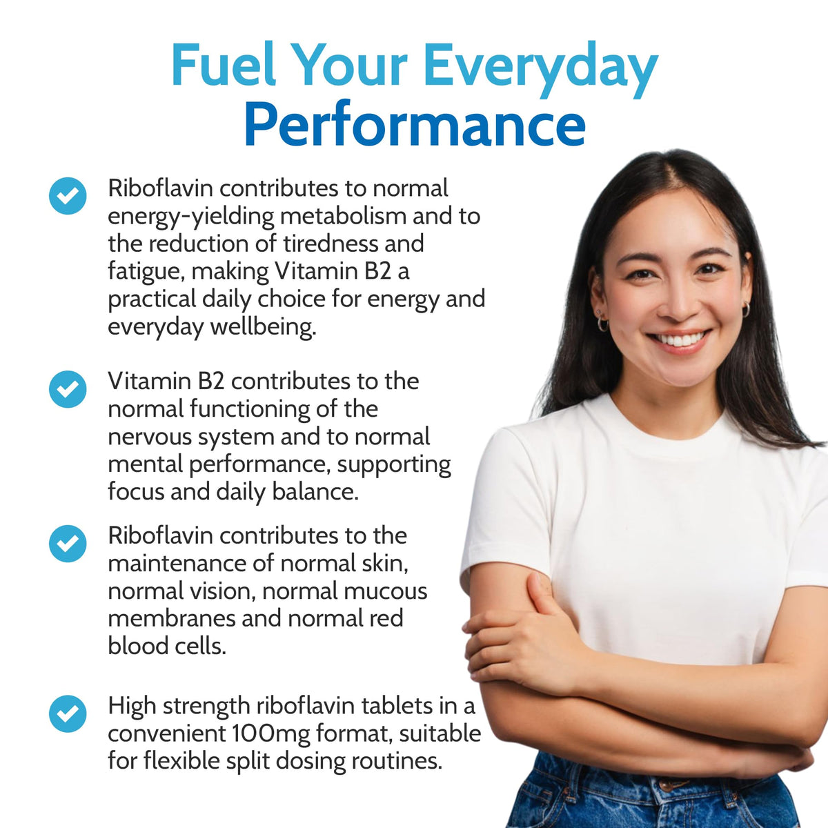 Vitamin B2 Riboflavin 100mg 120 Tablets - Energy, Stress and Migraine Support, Contributes to Reduction of Tiredness & Fatigue, Vegan, Gluten-Free Supplement | Made in UK by Health4All